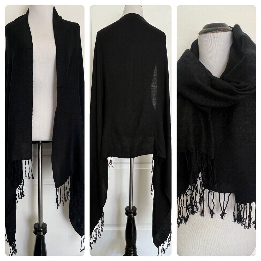 Los Angeles Boutique Black Scarf Wrap Shawl Fringe Tassel Classic Subtle Paisley